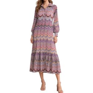 Molly Bracken Pink Purple Blue Black Ruffle Hem Maxi Dress - Size Medium